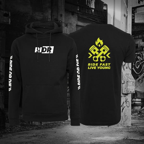 RIDR Apparel RIDE FAST LIVE YOUNG Hoodie T-shirt | Bikelife clothing