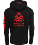 RIDR Apparel Custom Hoodie Ride Fast Live Young Red