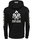 RIDR Apparel Custom Hoodie Ride Fast Live Young White