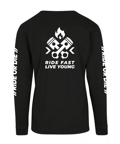 RIDR Apparel Custom Longsleeve Ride Fast Live Young White