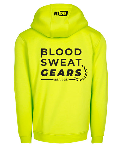 Frozen Yellow Fluor Blood Sweat Gears RIDR Hoodie bikelife apparel